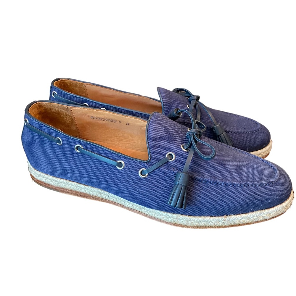 Ralph Lauren Purple Label Navy Blue Canvas Bow Loafers